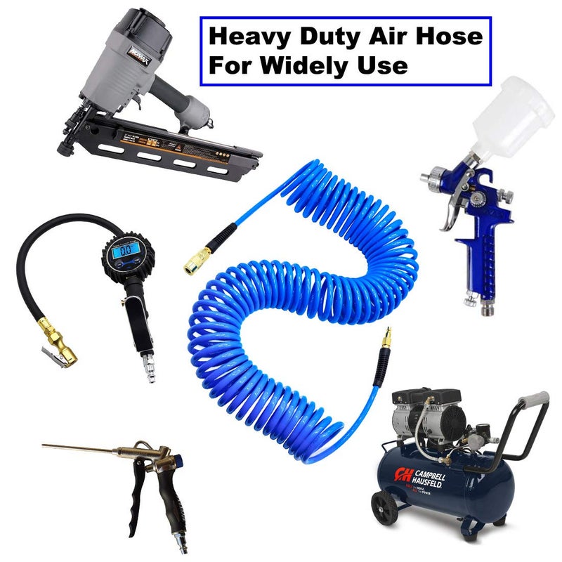 YOTOO Polyurethane Recoil Air Hose, Air Compressor Hose 1/4" Inner Diameter by 50' Long with Bend Restrictor, 1/4" Industrial Quick Coupler and Plug, Blue - Image 5